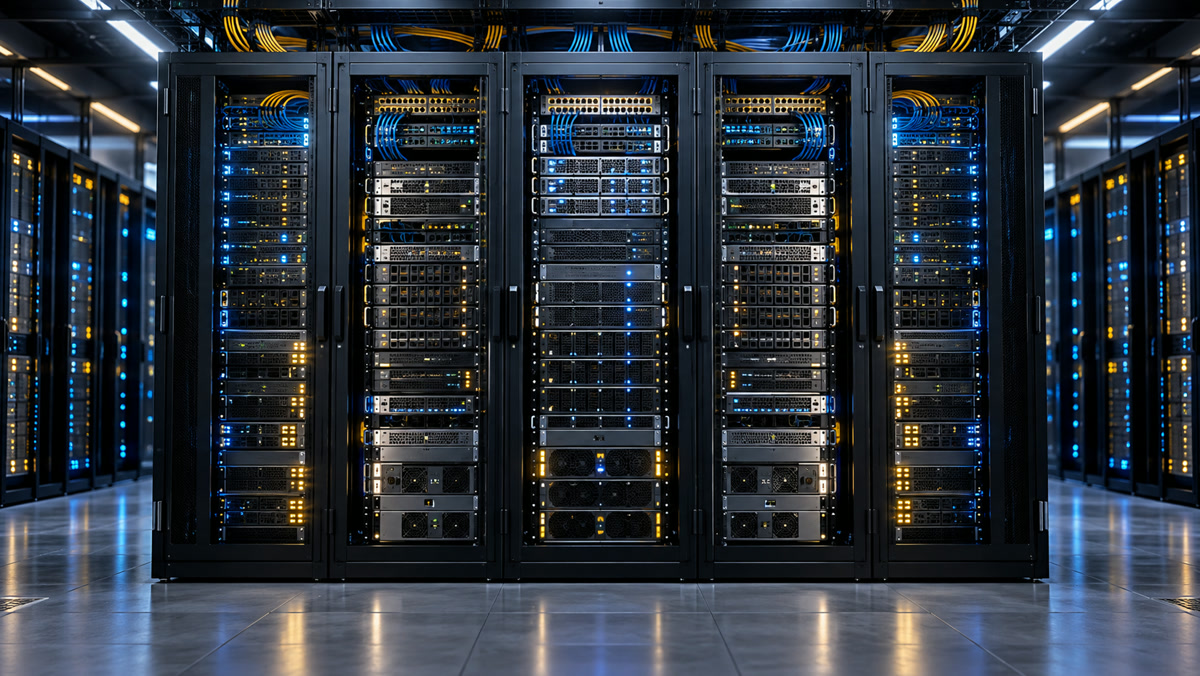 Enterprise server racks in a modern data center